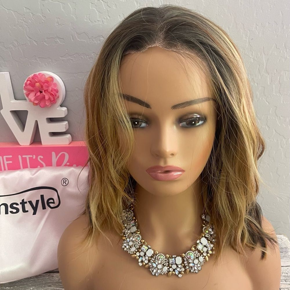 Imstyle Jade 14” Synthetic Lace Front Wig | Highlighted Brunette | Standard Cap
